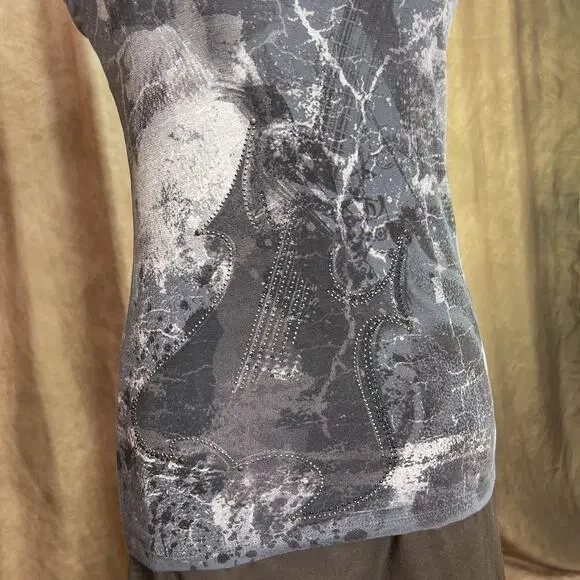 Vintage Y2K Tank Top Rhinestone Guitar Cut Out Back Sleeveless Indie Sleaze Punk - Picture 4 of 9